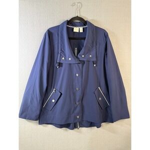 Zenergy By Chicos Jacket Women Sz 2 Blue  Buttons Pockets Roll Tab  Long Sleeve